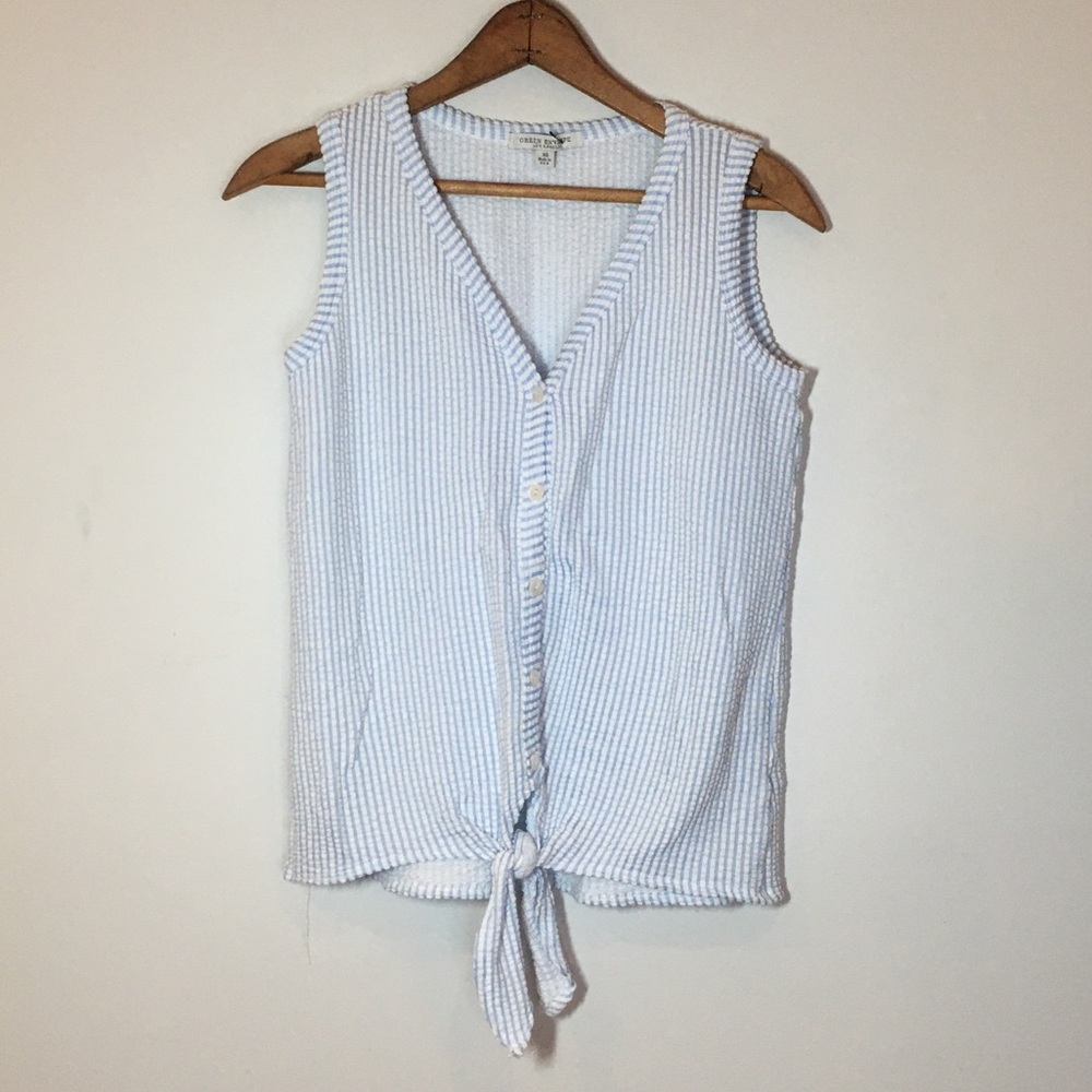 Green envelope LA ribbed/quilted sleeveless vest button down tie-knot size XS - Picture 1 of 3
